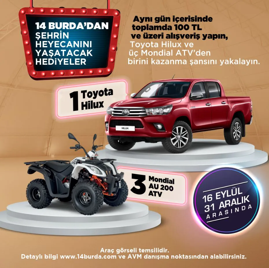 14 Burda Toyota Hilux ve Mondial ATV Çekiliş Kampanyası!