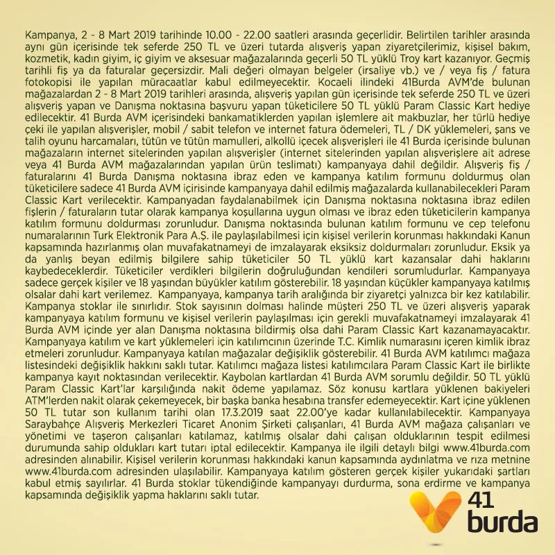 41 Burda AVM'den Kadınlar Günü’ne özel 50 TL hediye! 41 Burda AVM'den Kadınlar Günü’ne özel 50 TL hediye!