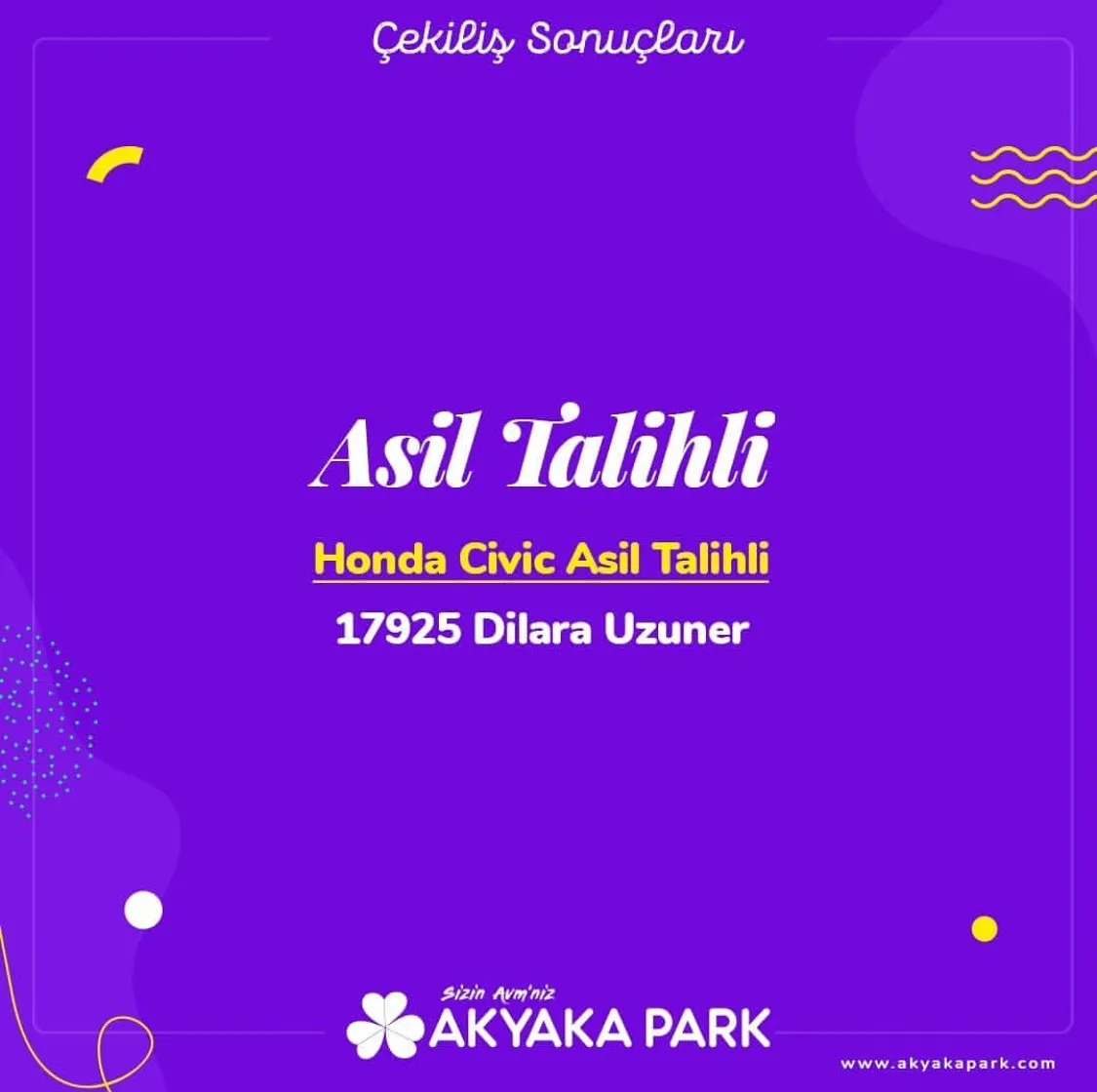 Akyaka Park Honda Civic Çekiliş Sonucu Açıklandı!