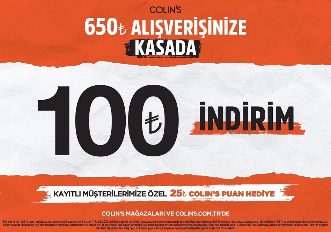 Colin's'te 100 TL İndirim Fırsatı! Colin's'te 100 TL İndirim Fırsatı!
