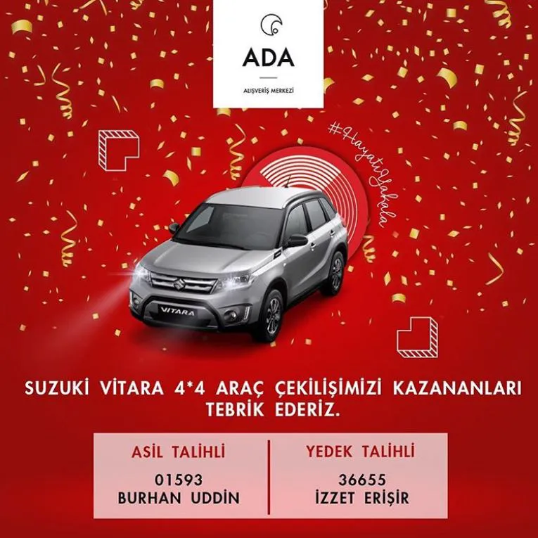 Ada AVM Suzuki Vitara Çekiliş Sonucu Açıklandı!