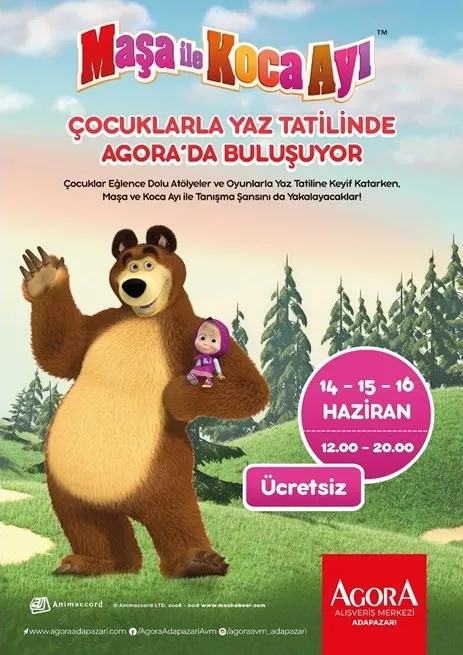Maşa ile Koca Ayı çocuklarla yaz tatilinde Agora'da buluşuyor! Maşa ile Koca Ayı çocuklarla yaz tatilinde Agora'da buluşuyor!