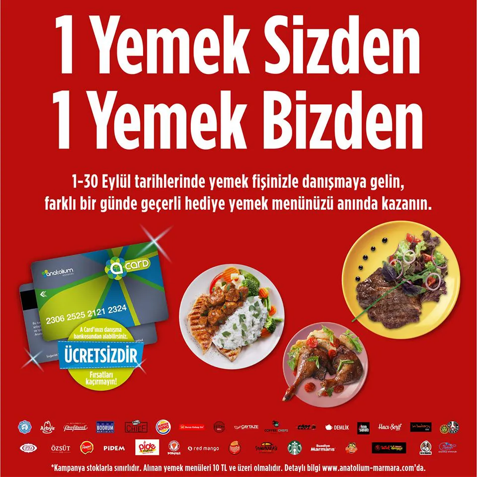 1 Yemek Sizden 1 Yemek Anatolium Marmara'dan!