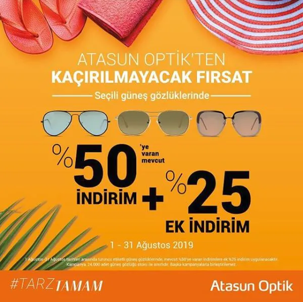 Atasun Optik %50 indirim'e ek %25 indirim fırsatı! Atasun Optik %50 indirim'e ek %25 indirim fırsatı!