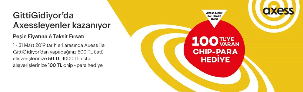 Axess'e özel Gittigidiyor.com’da 100 TL’ye varan chip-para! Axess'e özel Gittigidiyor.com’da 100 TL’ye varan chip-para!