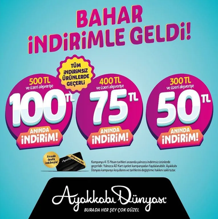 Ayakkabı Dünyası'na bahar indirimle geldi! Ayakkabı Dünyası'na bahar indirimle geldi!
