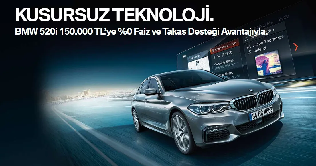 BMW 520i 150.000 TL’ye %0 Faiz ve Takas Desteği Avantajıyla!