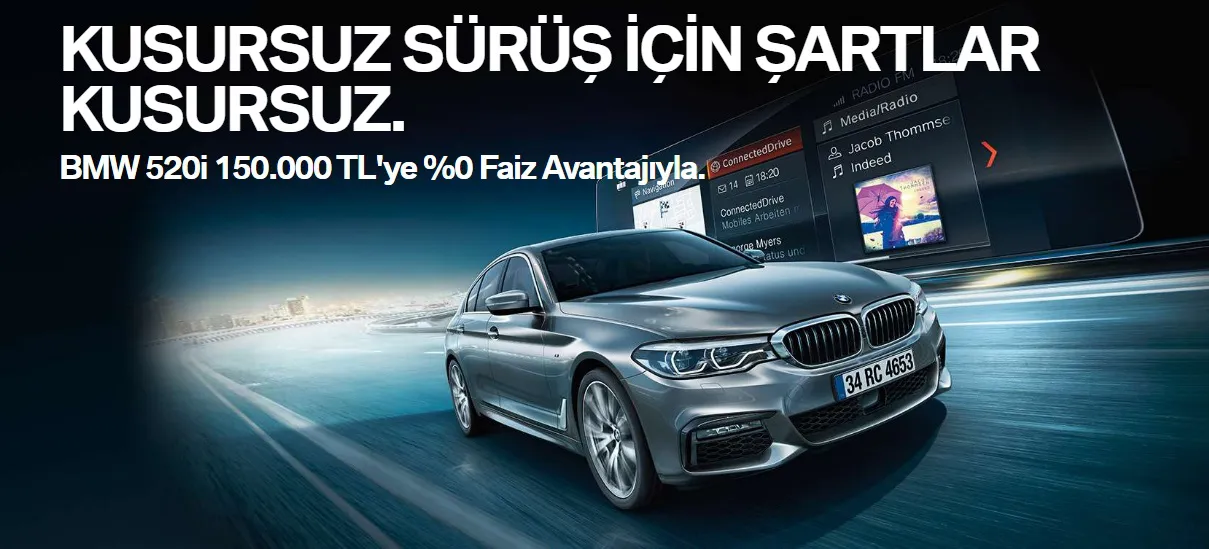 BMW 520i 150.000 TL'ye %0 Faiz Avantajıyla. BMW 520i 150.000 TL'ye %0 Faiz Avantajıyla.