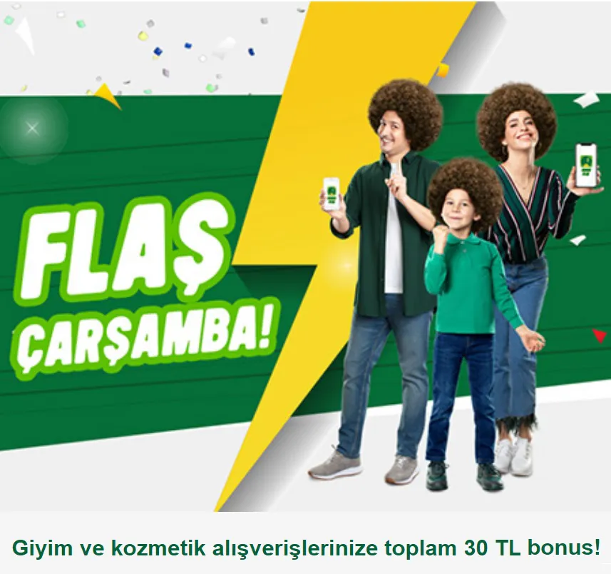 Giyim ve kozmetik alışverişlerinize toplam 30 TL bonus!