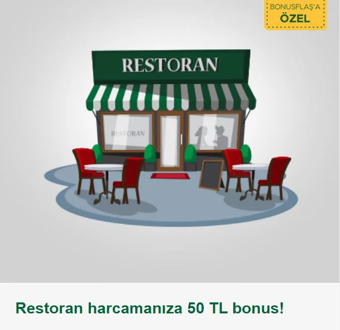 Restoran harcamanıza 50 TL bonus!