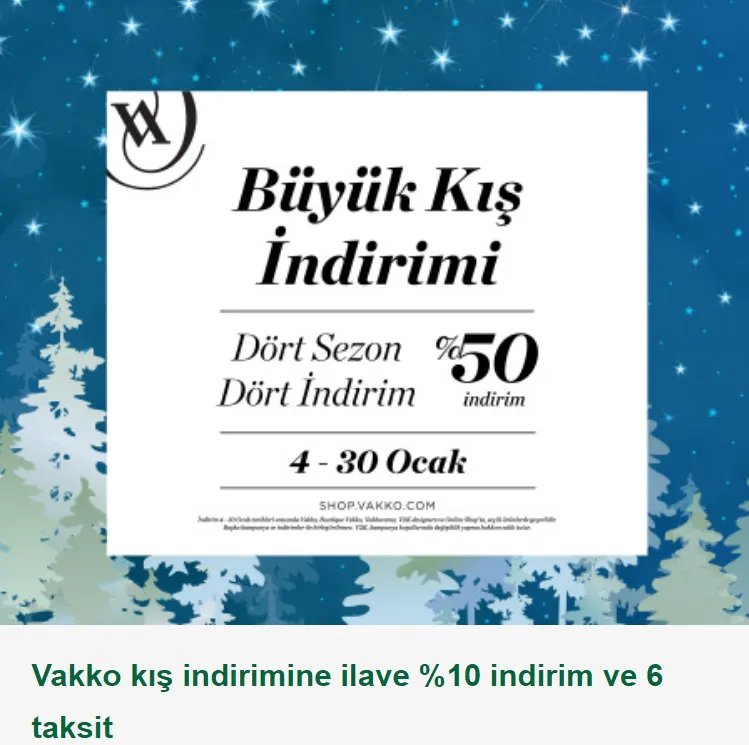 Vakko'da Bonus ile kış indirimine ilave %10 indirim ve 6 taksit!