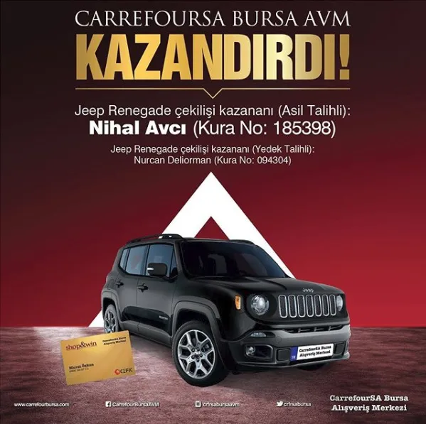 CarrefourSA Bursa AVM Jeep Renegade Çekiliş Sonucu Açıklandı!