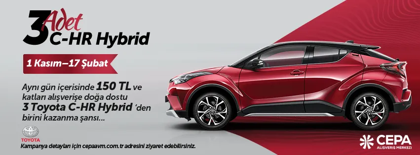 Cepa AVM'den 3 Adet Toyota C-HR Hybrid Çekilişi! Cepa AVM'den 3 Adet Toyota C-HR Hybrid Çekilişi!