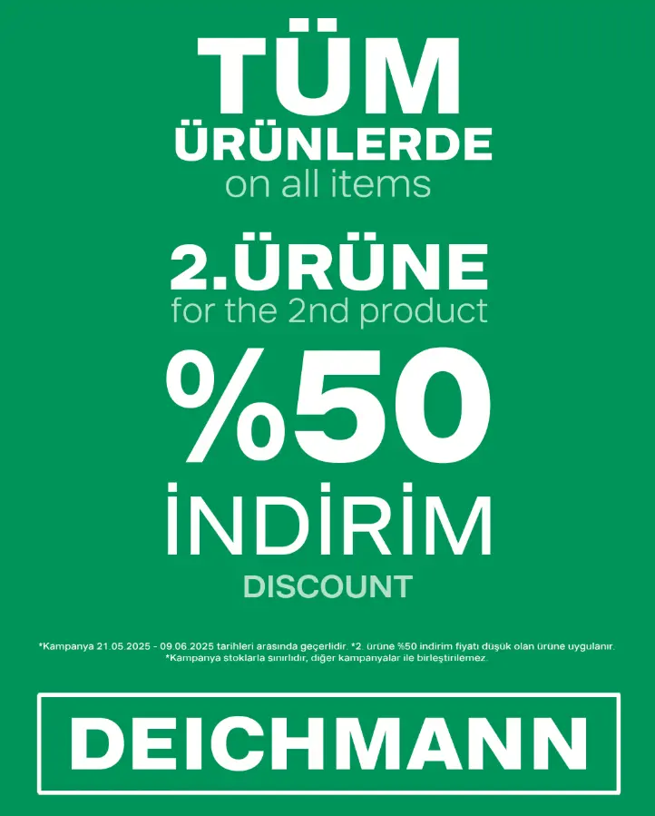 Deichmann'dan Büyük İndirim Fırsatı: 2. Ürüne %50 İndirim Başladı! Deichmann'dan Büyük İndirim Fırsatı: 2. Ürüne %50 İndirim Başladı!