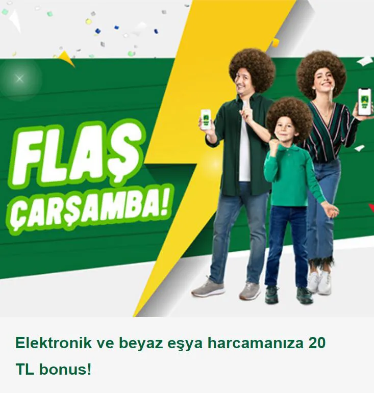 Elektronik ve beyaz eşya harcamanıza 20 TL bonus!