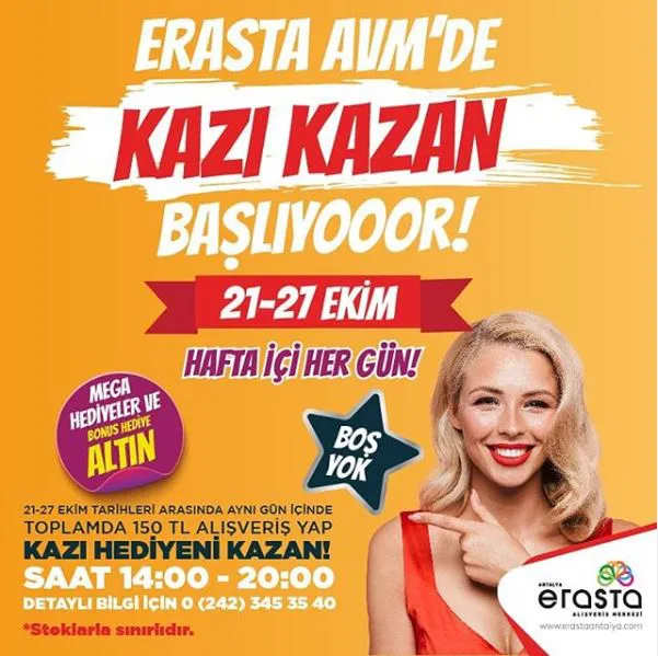 Erasta Antalya Avm'de Kazı Kazan başlıyor! Erasta Antalya Avm'de Kazı Kazan başlıyor!