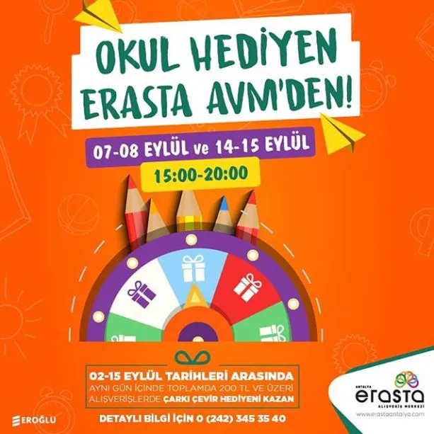 Okul Hediyen Erasta Antalya AVM'den! Okul Hediyen Erasta Antalya AVM'den!