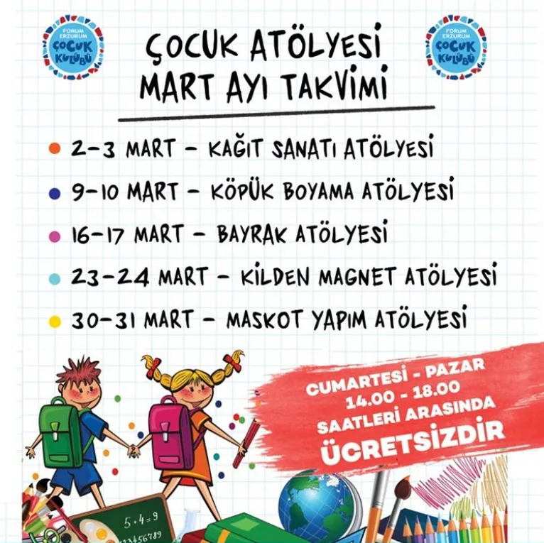 Forum Erzurum Çocuk Kulübü Mart ayı programı yine dop dolu! 
