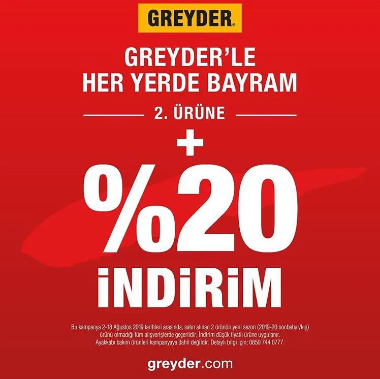 Greyder'de 2. Ürüne ek %20 indirim fırsatı! Greyder'de 2. Ürüne ek %20 indirim fırsatı!