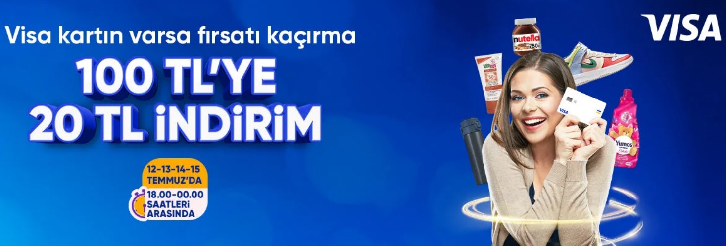 Visa Kartın varsa HepsiBurada'dan 20 TL İndirimin Var! Visa Kartın varsa HepsiBurada'dan 20 TL İndirimin Var!
