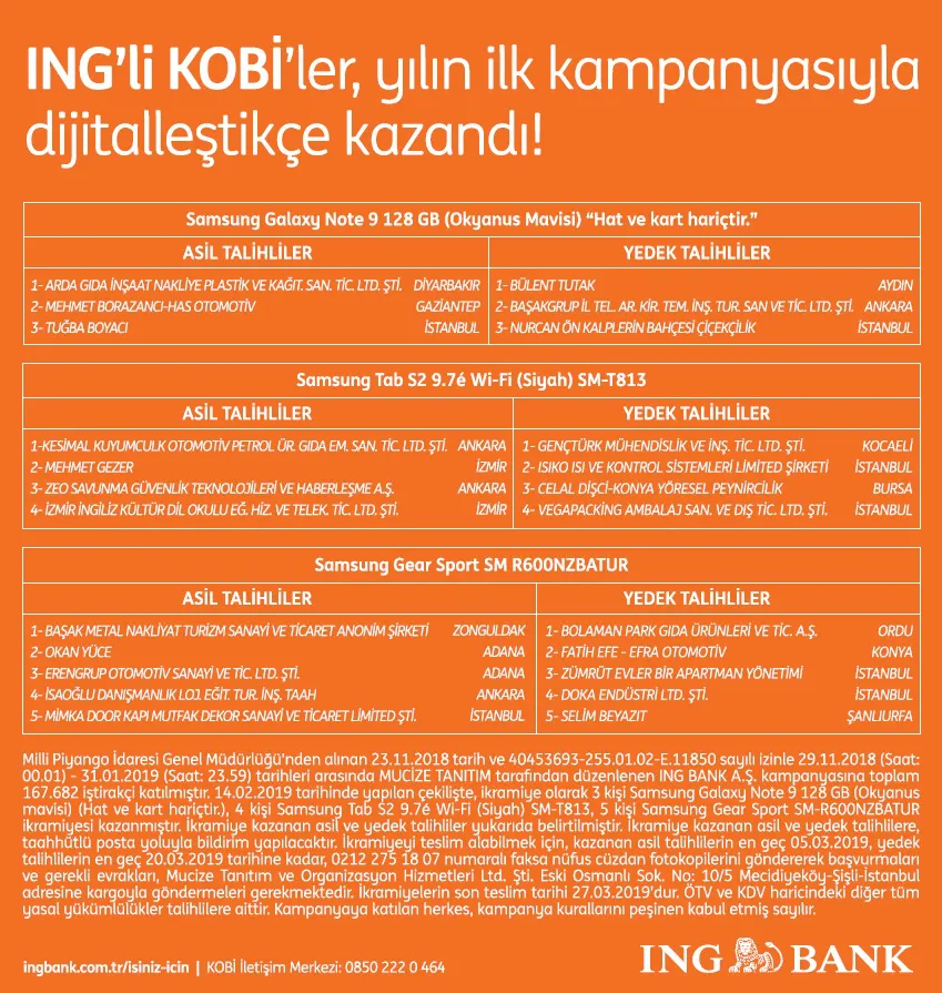 ING Kobi'ler Samsung Galaxy Note Çekiliş Sonucu Açıklandı!