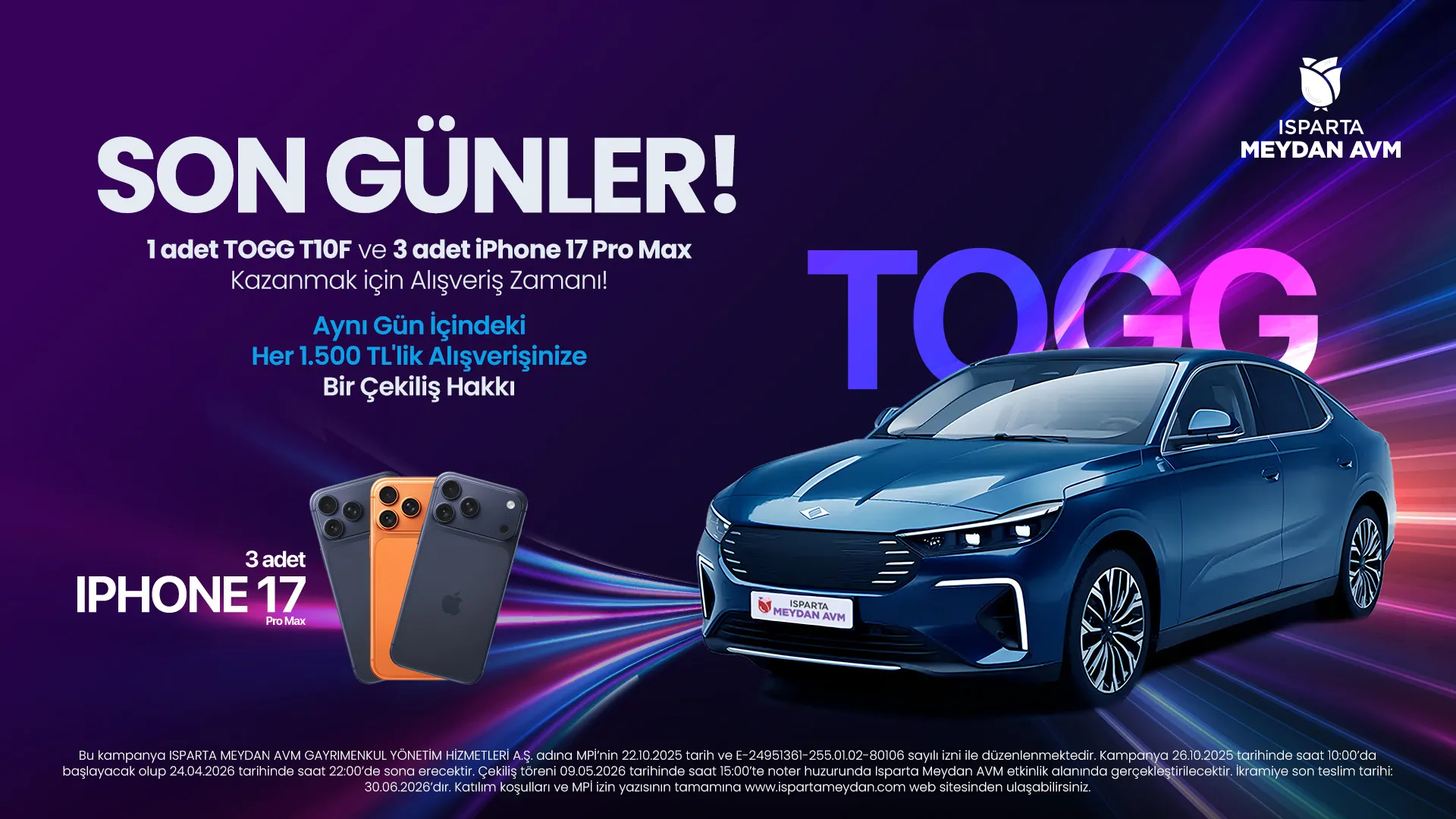Isparta Meydan AVM Togg T10F Çekili Kampanyası