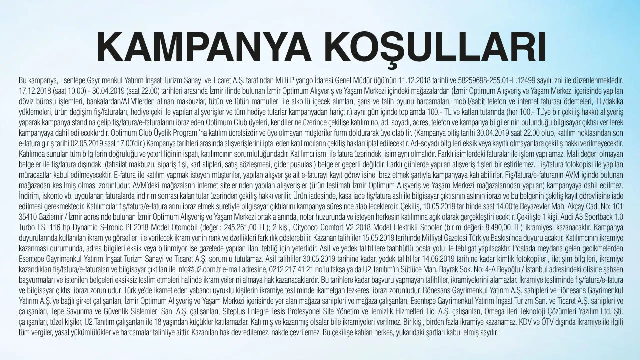 İzmir Optimum Audi AA3 Sportback ve Citycoco Çekiliş Kampanyası! İzmir Optimum Audi AA3 Sportback ve Citycoco Çekiliş Kampanyası!
