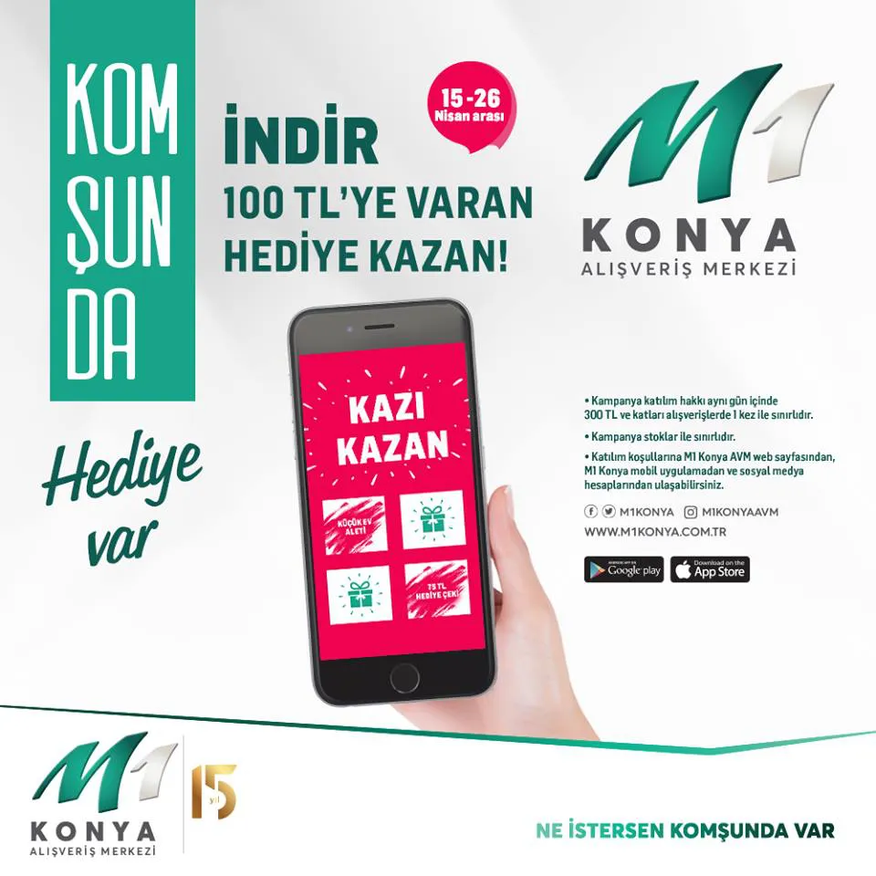 M1 Konya AVM'den 100 TL'ye Varan Hediye Kazan! M1 Konya AVM'den 100 TL'ye Varan Hediye Kazan!