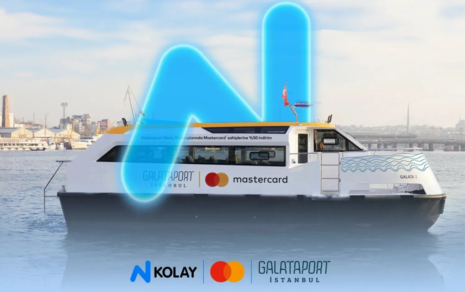 Mastercard® logolu N Kolay kartınla yapacağın Galataport deniz dolmuşu ulaşım harcaman %50 indirimli!