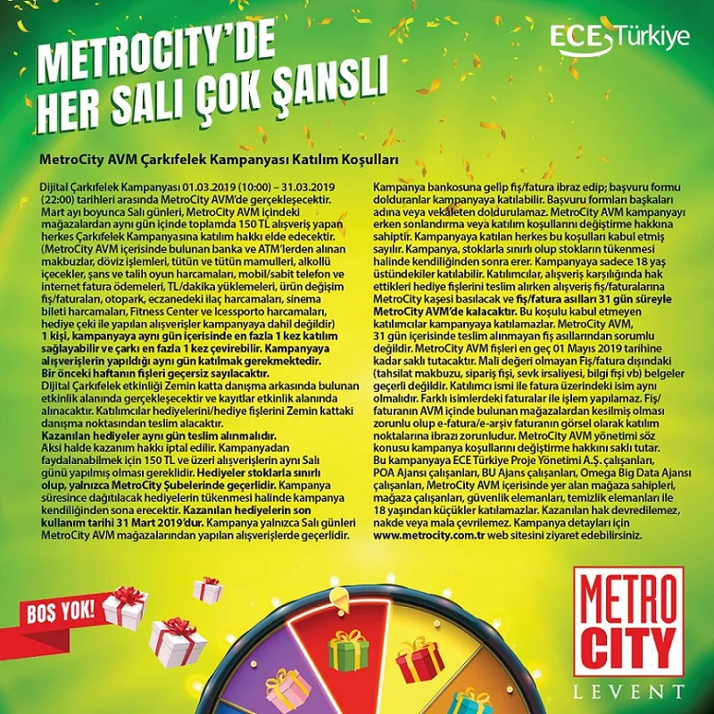 MetroCity'de Her Salı Çarkıfelek Kampanyası ile Çok Şanslı!
