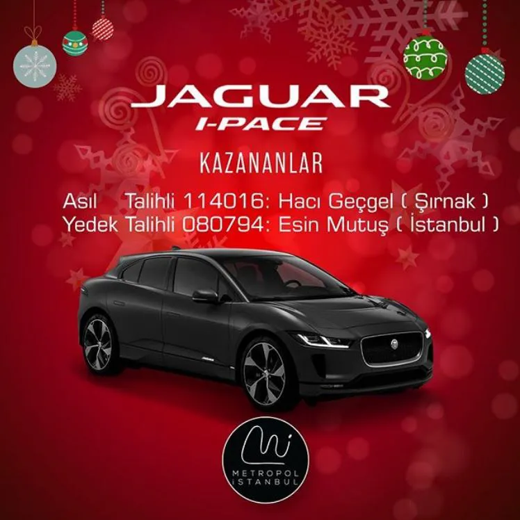 Metropol İstanbul Jaguar i-Pace Çekiliş Sonucu Açıklandı! Metropol İstanbul Jaguar i-Pace Çekiliş Sonucu Açıklandı!