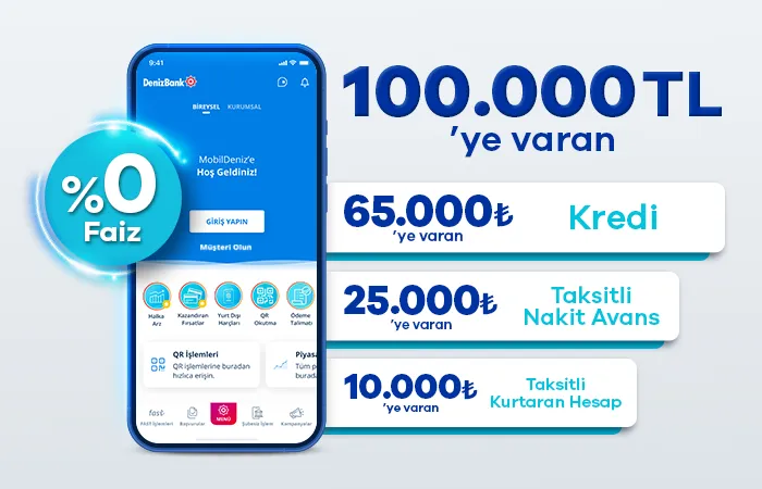 MobilDeniz ile Yeni Müşterilere Faizsiz 100.000 TL’ye Varan Nakit!