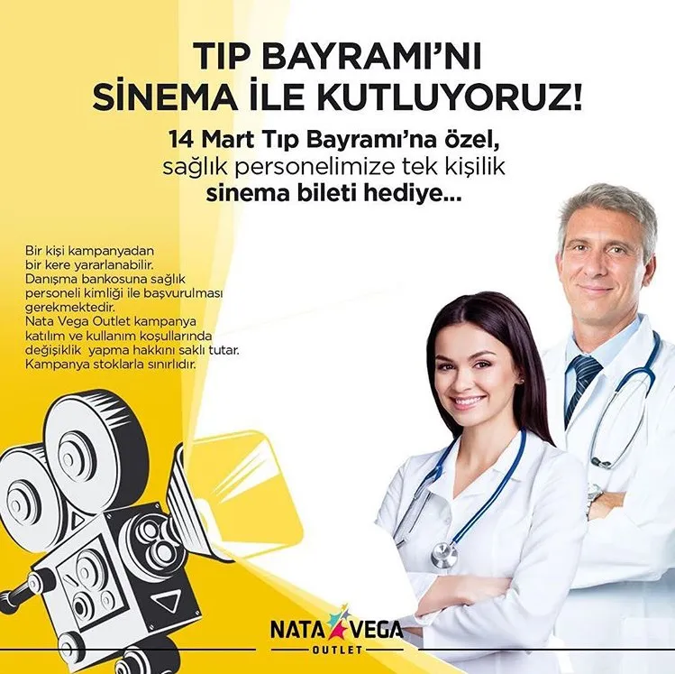 Nata Vega Outlet'te Tıp Bayramı'nı sinema ile kutluyoruz! Nata Vega Outlet'te Tıp Bayramı'nı sinema ile kutluyoruz!