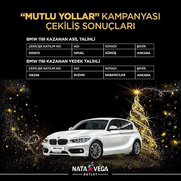 Nata Vega Mutlu Yollar Kampanyası BMW 118i Çekiliş Sonucu Açıklandı!
