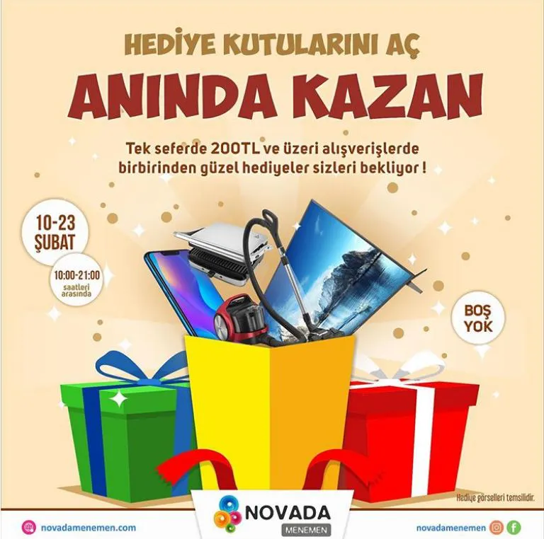 Novada Menemen'de Hediye Kutularını Aç Anında Kazan!