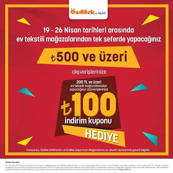 Özdilek Ev Tekstili Mağazalarında 100 TL İndirim Kuponu Fırsatı! Özdilek Ev Tekstili Mağazalarında 100 TL İndirim Kuponu Fırsatı!