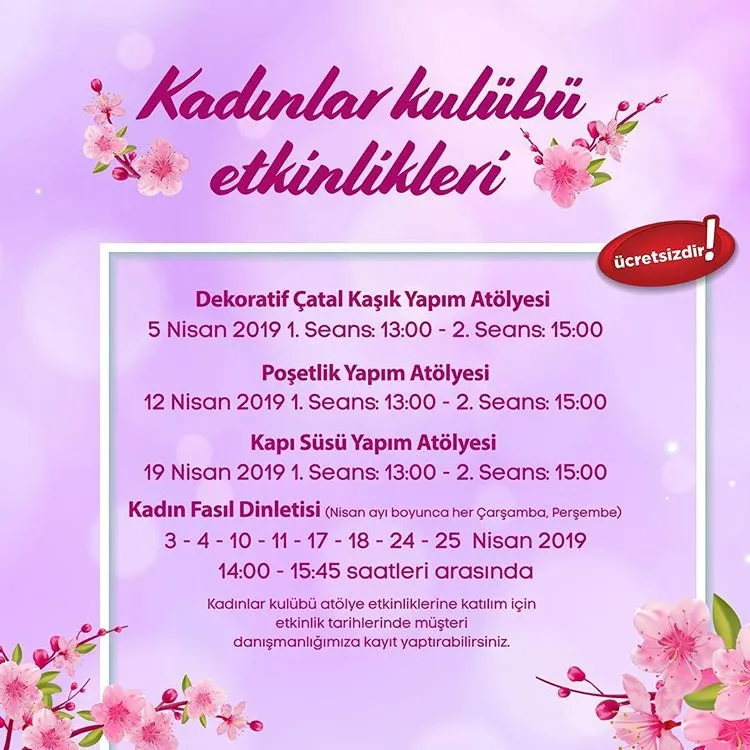 Özdilek İzmir AVM Kadınlar Kulübü Etkinlikleri! Özdilek İzmir AVM Kadınlar Kulübü Etkinlikleri!