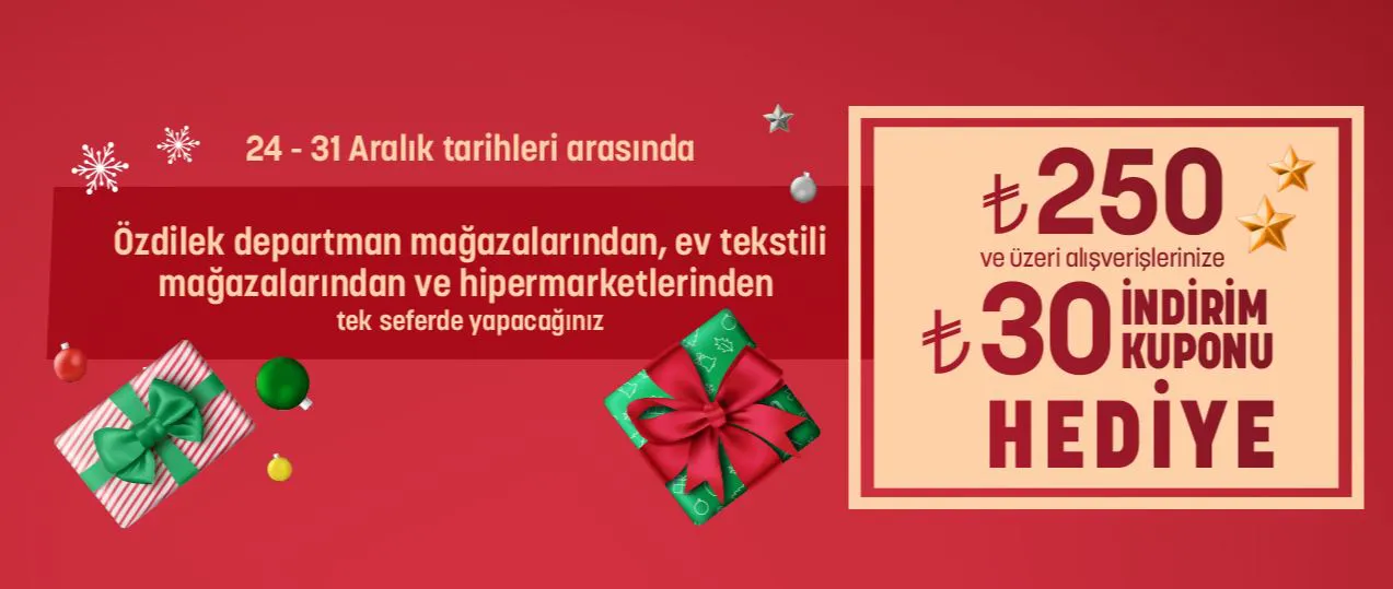 Özdilek'te Yen Yıl Alışverişlerinize 30 TL İndirim Kuponu Hediye!