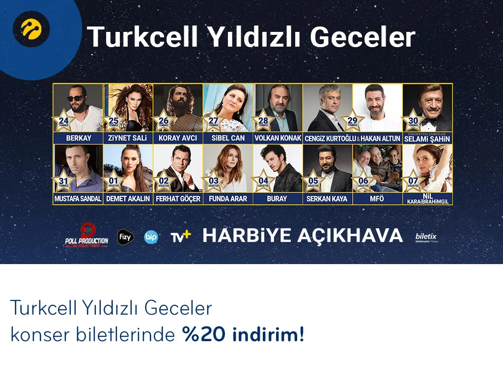 Paraf ile Turkcell Yıldızlı Geceler Konser Biletlerinde %20 indirim!