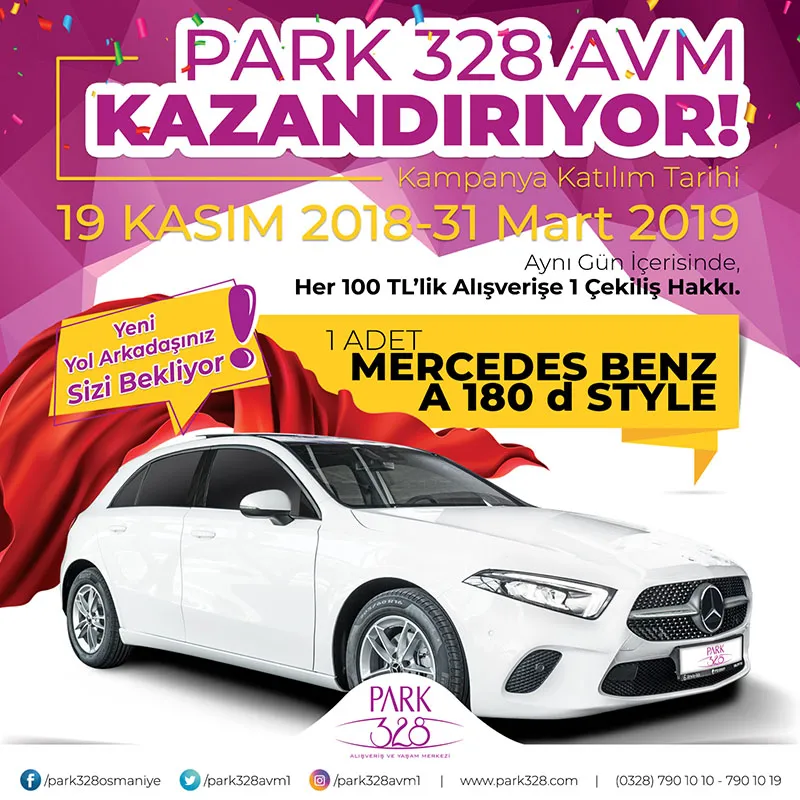 Park 328 AVM Mercedes-Benz A180 kazandırıyor.
