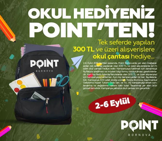 Okul hediyeniz Point'ten Okul Çantası!