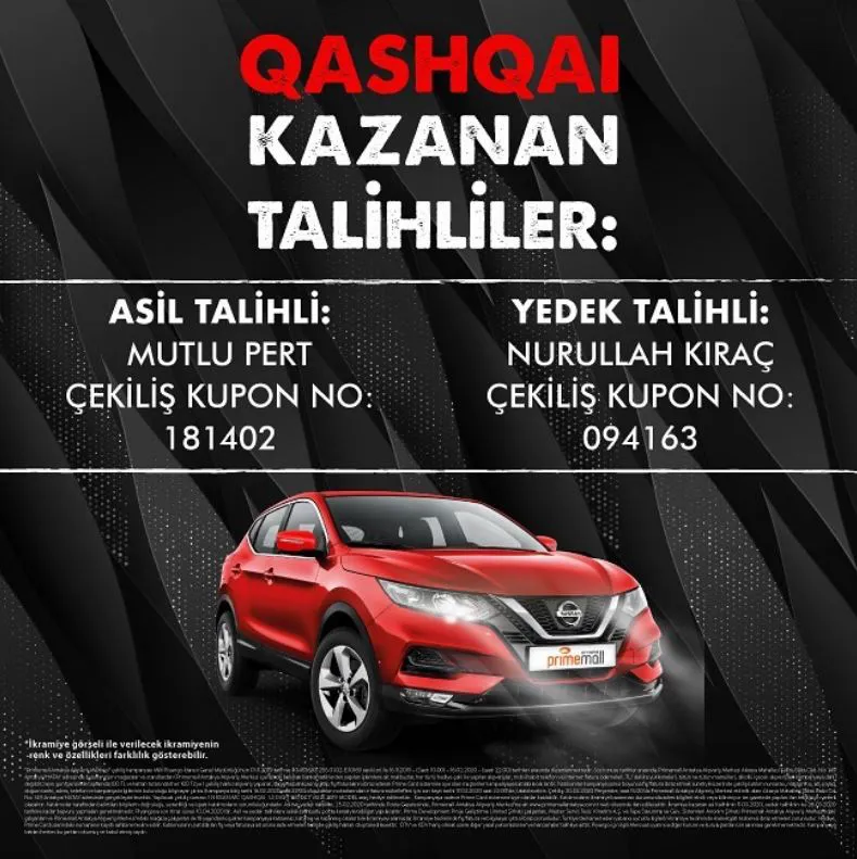 Primemall Antakya Nissan Qashqai Çekiliş Sonucu Açıklandı! Primemall Antakya Nissan Qashqai Çekiliş Sonucu Açıklandı!