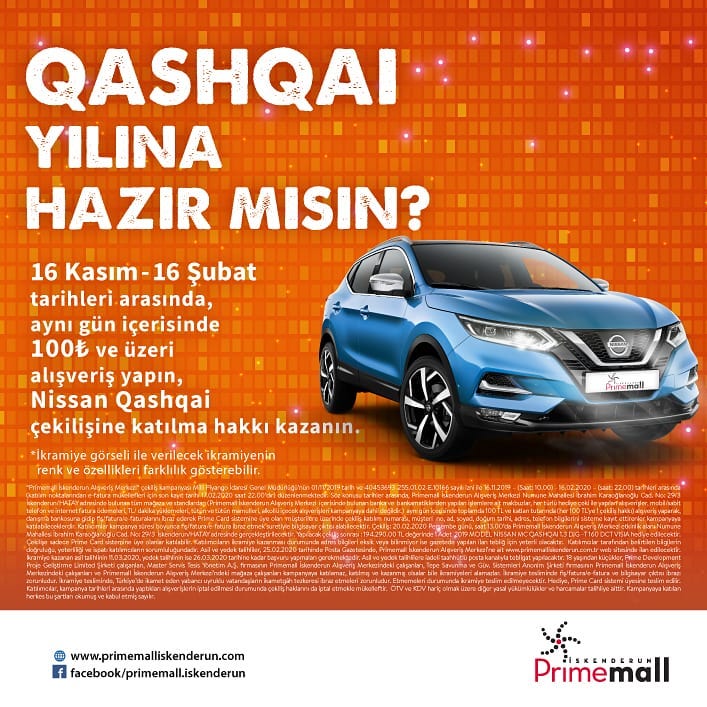 Primemall İskenderun Nissan Qashqai Çekiliş Kampanyası! Primemall İskenderun Nissan Qashqai Çekiliş Kampanyası!