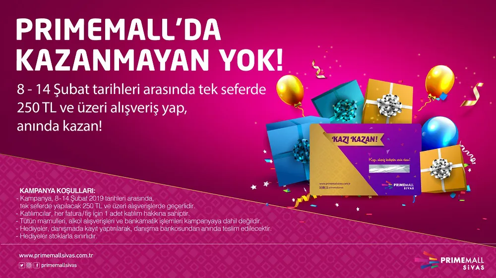 Primemall Sivas Sevgililer Gününde de kazandırmaya devam ediyor!