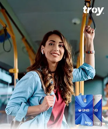 QNB First Kart ile Hafta içi her gün ilk ulaşımın TROY logolu kartlarınla ücretsiz!