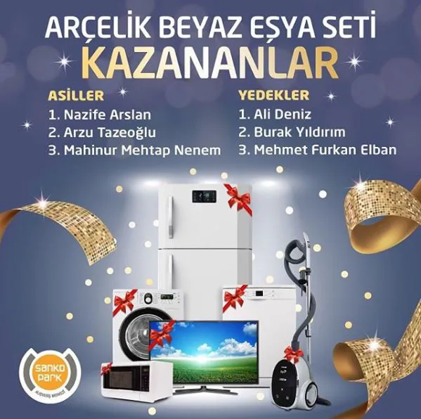 Sanko Park Arçelik Beyaz Eşya Seti Çekiliş Sonucu Açıklandı!