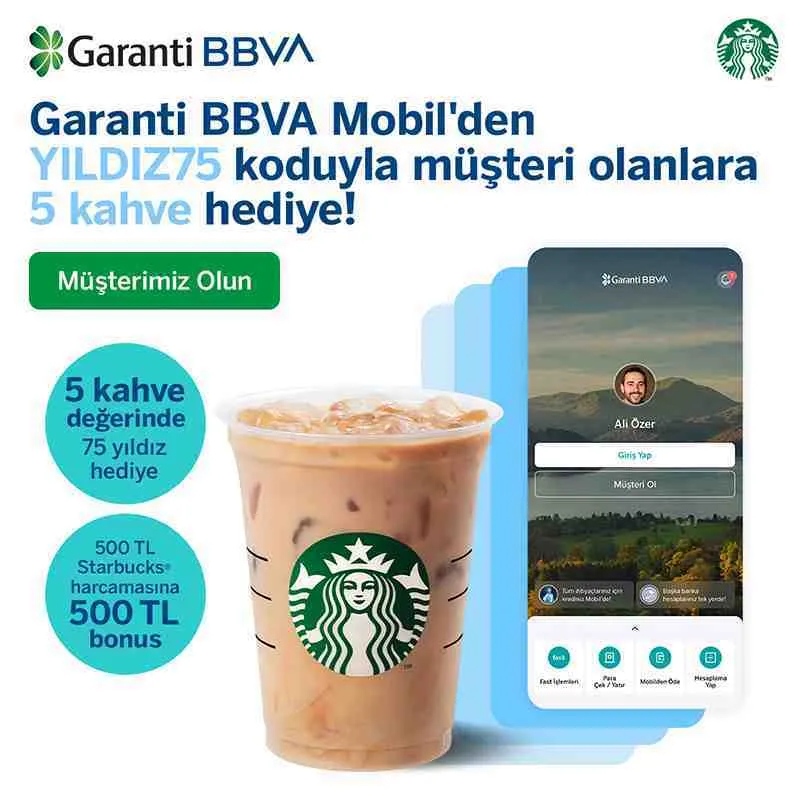 Garanti BBVA Bonus’tan Starbucks’ta Büyük Hediye! 500 TL Bonus ve 75 Yıldız fırsatını yakalayın.