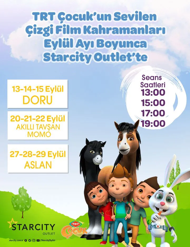 TRT Çocuk’un Sevilen Çizgi Film Kahramanları Eylül Ayı Boyunca Starcity Outlet’te ! TRT Çocuk’un Sevilen Çizgi Film Kahramanları Eylül Ayı Boyunca Starcity Outlet’te !