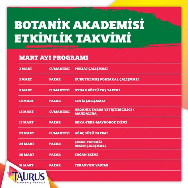 Taurus AVM Botanik Akademisi Mart Ayı Etkinlikleri!