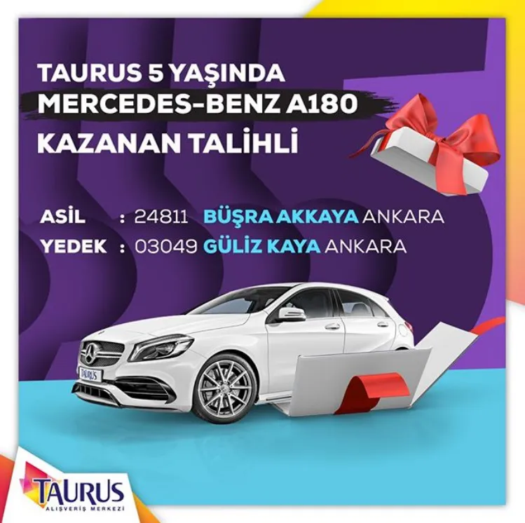 Taurus AVM Mercedes-Benz A180 Çekiliş Sonucu Açıklandı!